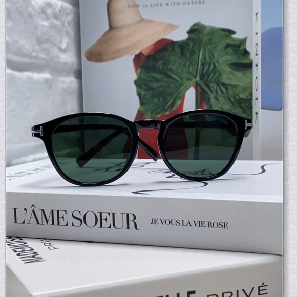 Tom Ford Round Acetate Sunglasses - Black, Green Lenses main image 4